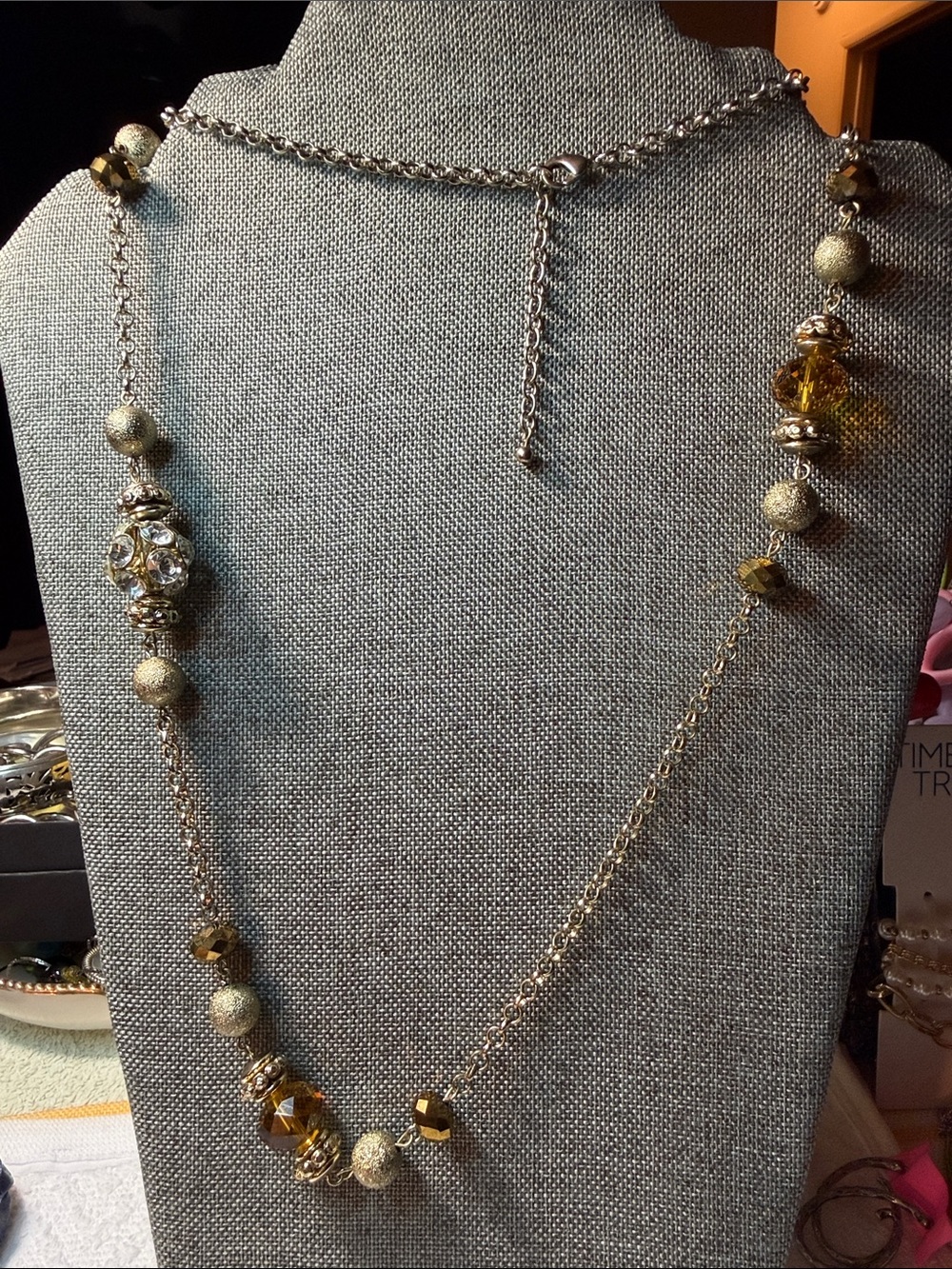 Gold Tone Beaded Long Women's Necklace - Elegant Gold Accent